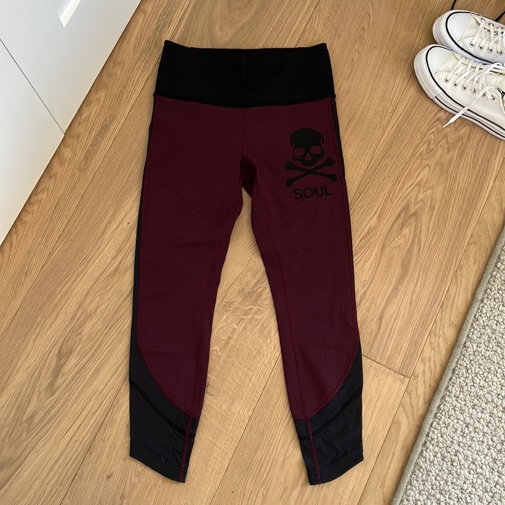Lululemon x SoulCycle maroon and black leggings